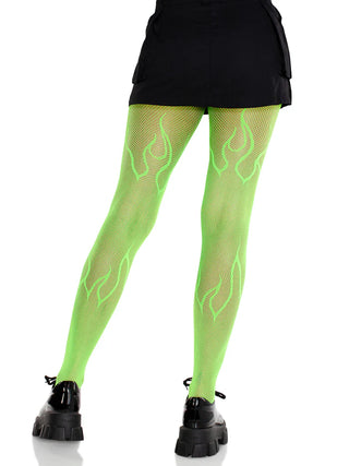 Green Flame Net Tights