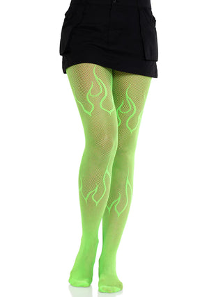 Green Flame Net Tights