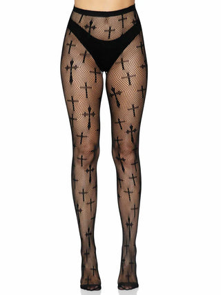 Worship Me Cross Net Tights