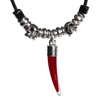 Blood Vial Fang Necklace with 2 Death Skulls