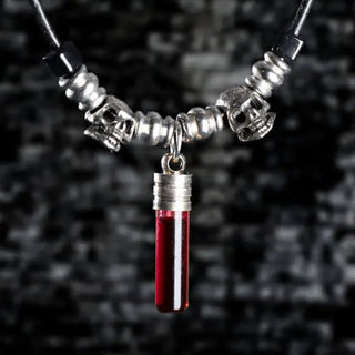 Blood Vial Test Tube Necklace with Death Skulls