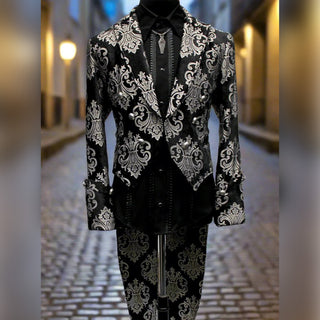 Imperial Tailcoat -Silver on Black Brocade