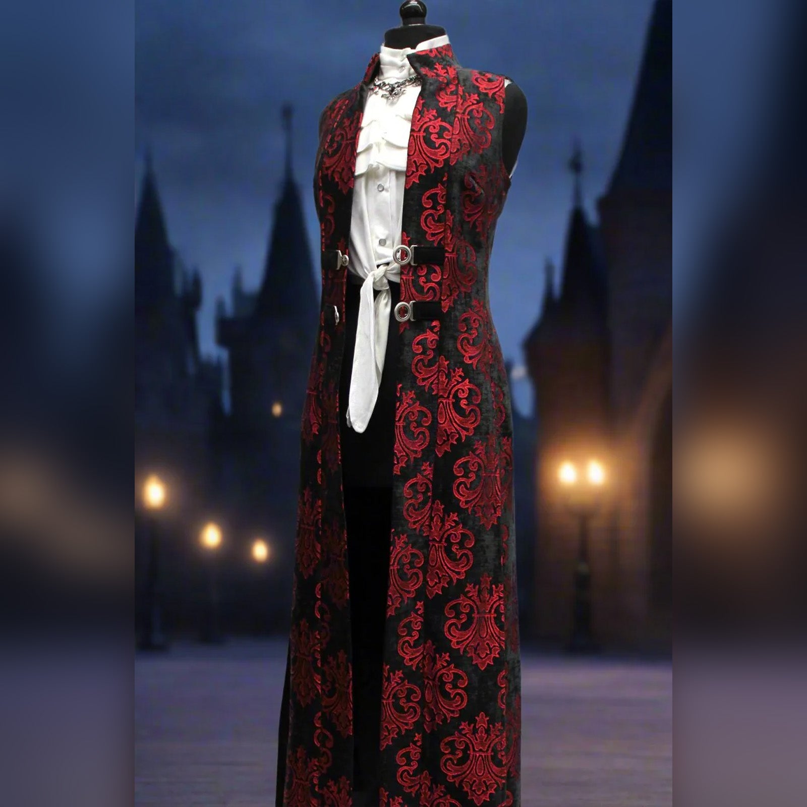 Necromantic Vest - Red on Black Velvet Brocade – Vampfangs