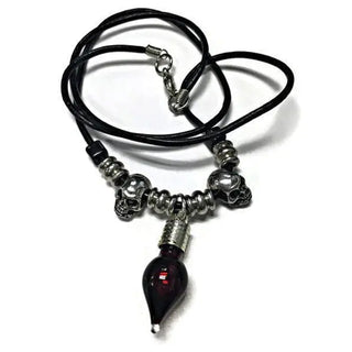 Blood Vial Tear Drop With Skulls Necklace