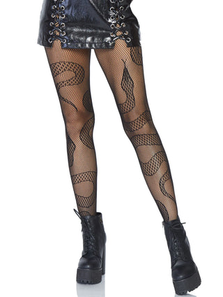 Snake Fishnet Tights - Black
