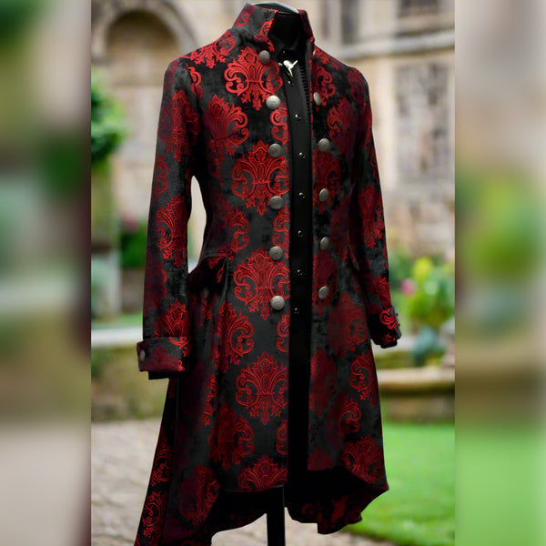 Order of the Dragon Coat -Black and Red Velvet Brocade – Vampfangs