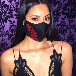 Embroidered Red Brocade Mask