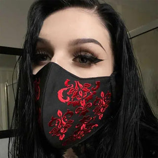 Embroidered Red Brocade Mask