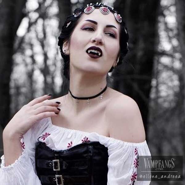 Vampire Necklace Gothic Black Lace Choker Necklace Halloween Costume Jewelry Set with Bracelet Earrings and Vampire Teeth Fangs for Women and Girls 